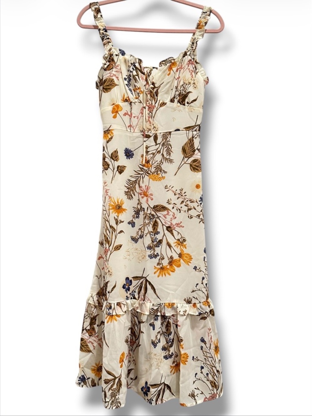 Sunday Up Floral Midi Dress Smocked Back Cottagecore Boho Small